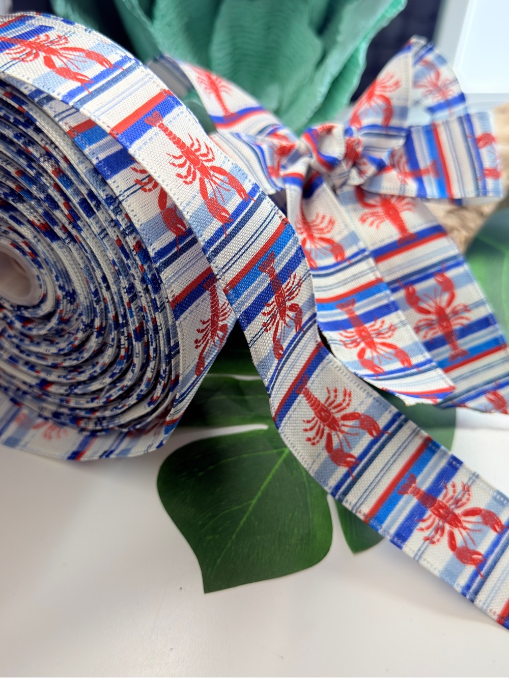 5 yards -1.5” Lobster Blue & White Striped Ribbon 4th of July Wreath DIY Crafts